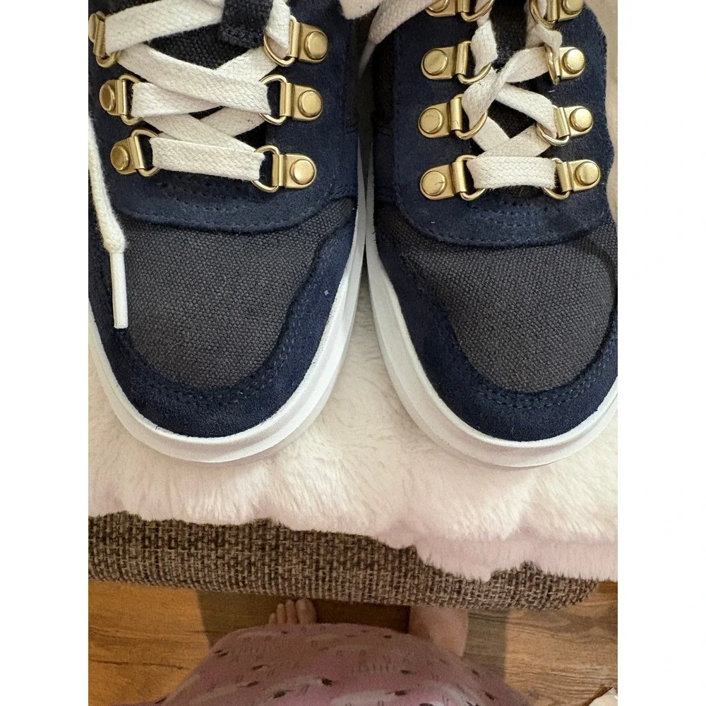 Cole Haan Grand Series Navy Canvas Suede Gold Hardware Sneakers Mens 11.5
